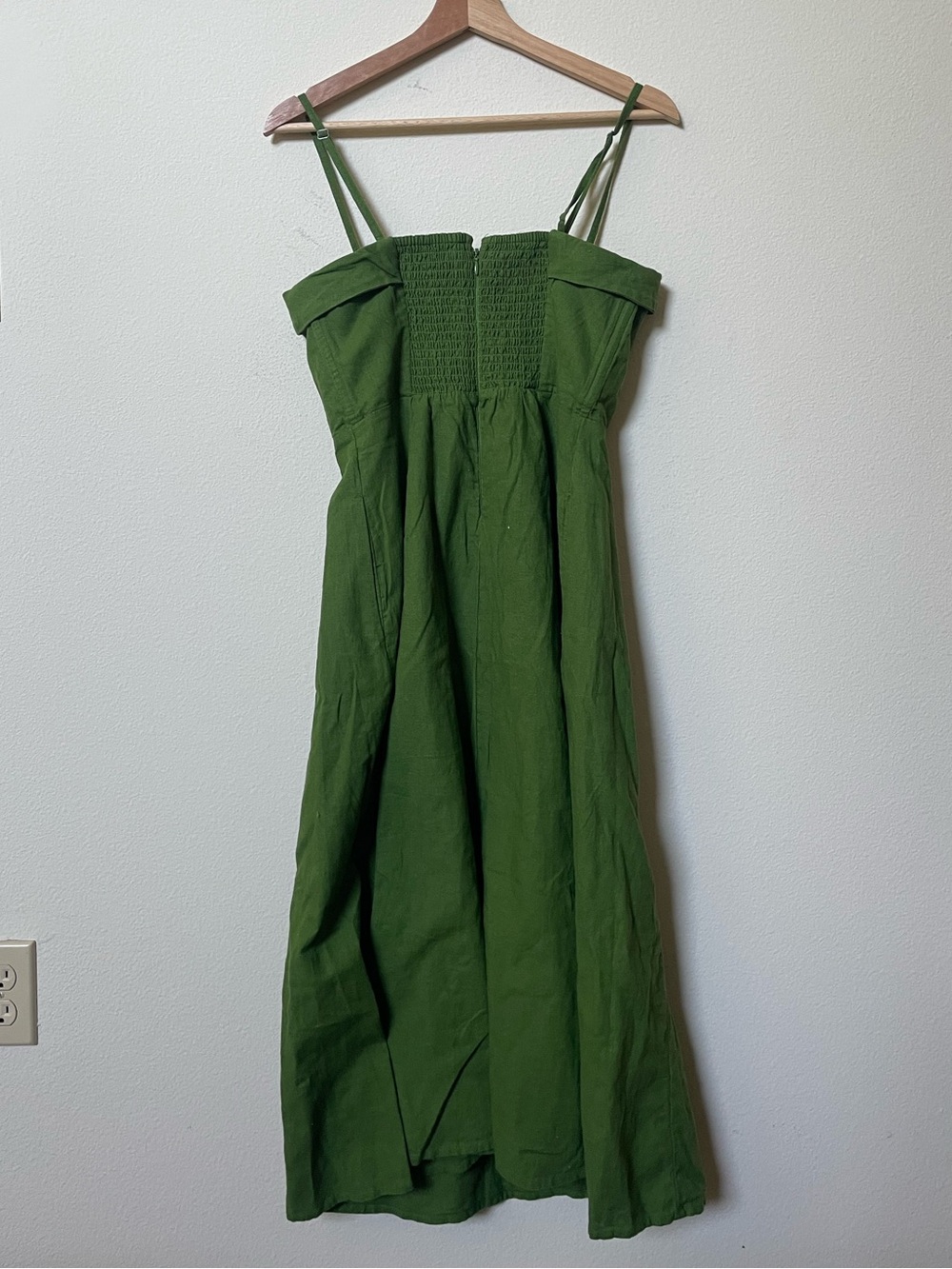 ABERCROMBIE & FITCH LINEN BLEND MIDI DRESS IN GREEN WITH DETACHABLE STRAPS - Picture 3 of 6